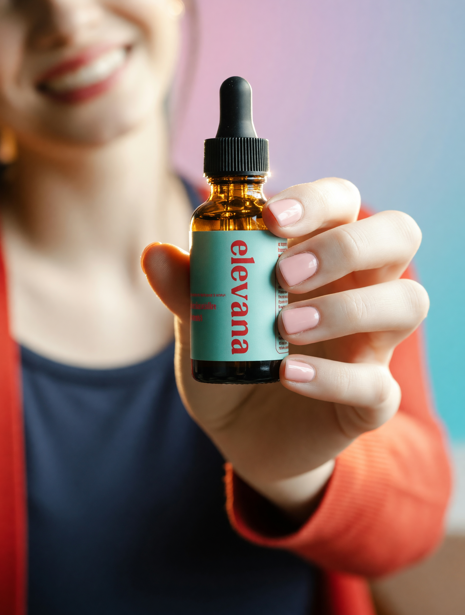 lady holding a elevana hair growth bottle